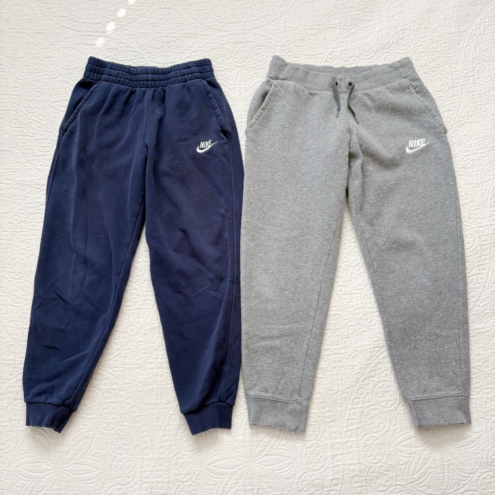 LOT of 2 Nike Kids' Sportswear Club Fleece Jogger Sweatpants, Blue / Grey Sz M